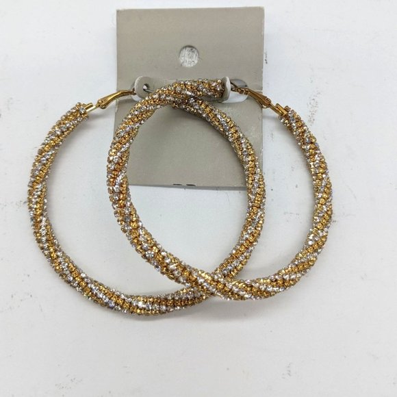 NWT Nordstrom Crystal Hoop Earrings One Size Gold - Picture 1 of 6